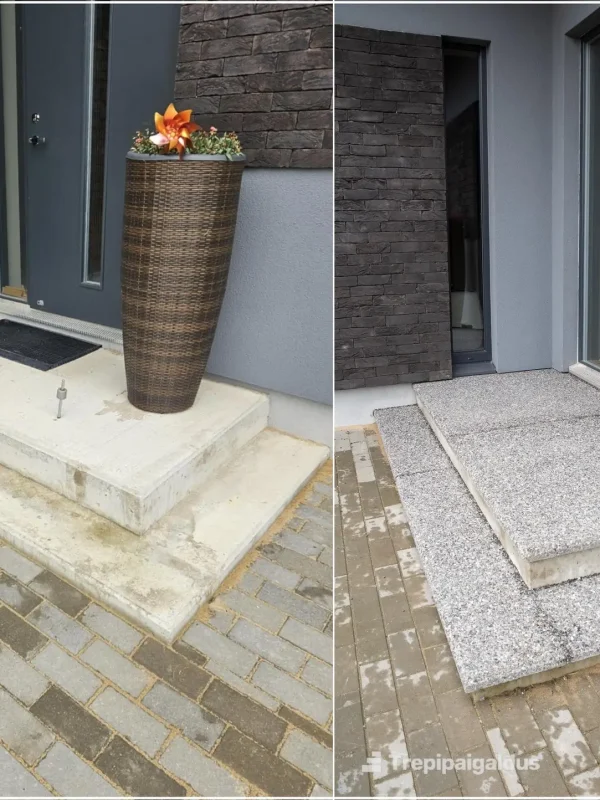 Trepi katmine halli pesubetoonplaadiga – enne ja pärast vaade